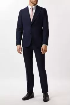Image of Mens Slim Fit Navy Check Tweed Suit Jacket