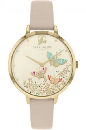 image of Sara Miller Kew Ladies Trench Leather Strap Butterfly Dial Watch SA2082