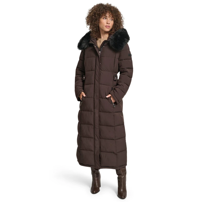 Image of DKNY Womens Longline Long Puffer Jacket Bitter female 8 (XS)