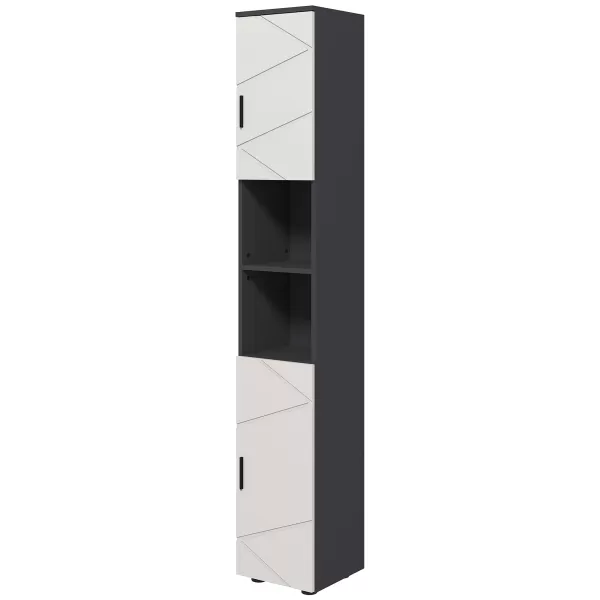 Image of kleankin 183cm Tall Bathroom Cabinet, Narrow Bathroom Storage Cabinet w/ Open Shelves, 2 Doors Cabinets, Adjustable Shelves, Grey