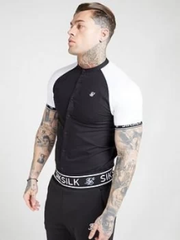 SikSilk Short Sleeved Oxford Raglan Shirt - Black/White, Size XL, Men