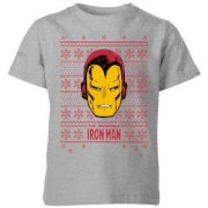 Image of Marvel Iron Man Face Kids Christmas T-Shirt - Grey - 11-12 Years