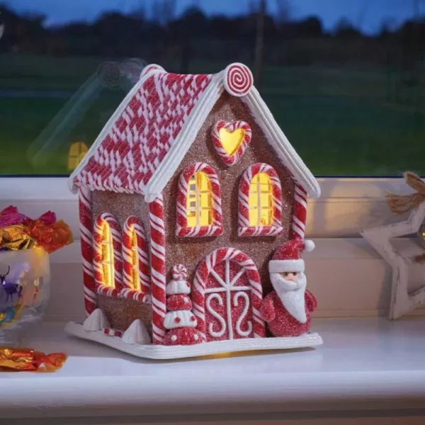 Image of 20cm Battery Operated LED Gingerbread Santa Candy Cabin Christmas Decoration