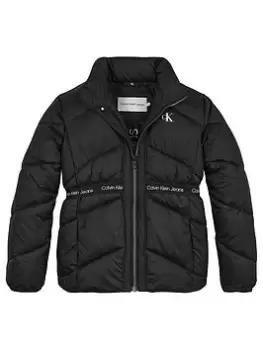 Image of Calvin Klein Jeans Girls Logo Tape Light Jacket - Black, Size 10 Years, Women