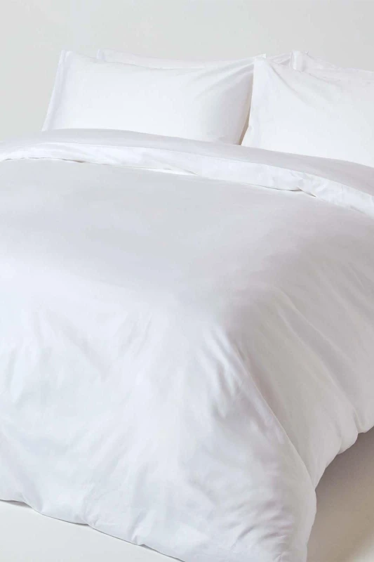 Image of Homescapes Sateen Cotton Duvet Cover Set 400 TC in White Size: Double White Unisex Double