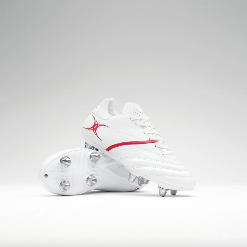 Image of Gilbert Unisex Kids Pwr6 Rugby Boots White/Red unisex 4 (36.5)
