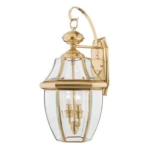 image of 2 Light Outdoor Large Wall Lantern Light Polished Brass IP44, E14