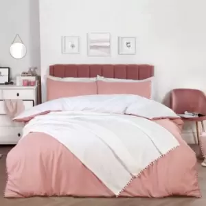 Image of Dreamscene Pom Pom Duvet Cover With Pillowcase Bedding Set Blush White King