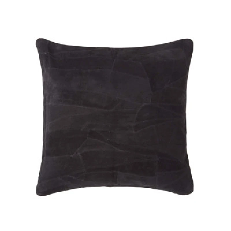 Image of Homescapes Real Leather Suede Cushion with Feather Filling Black