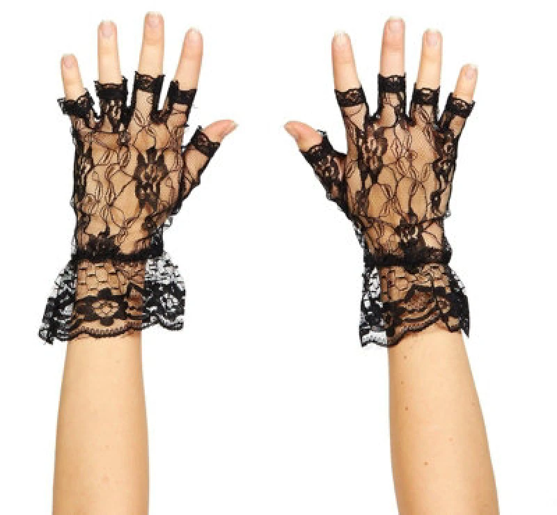 Image of Shatchi Fingerless Lace Gloves Fancy Dress Evening Party Prop-Halloween Party Accessory Black unisex