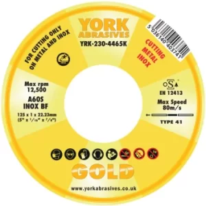 image of 125 X 1.0 X 22MM A 60 S-BF Gold Inox Reinforced Cut-off Disc, Type 41 (Flat)