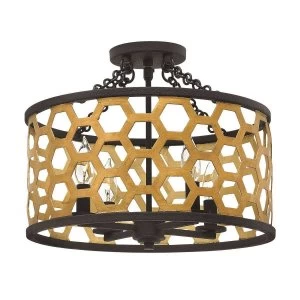 Image of 4 Light Semi Flush Ceiling Light Gold, E14