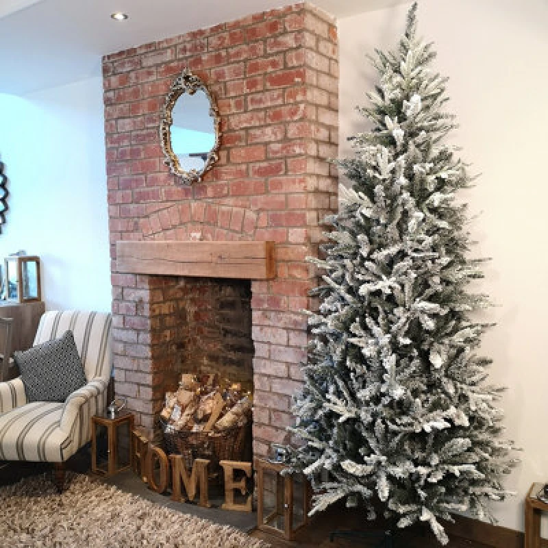 Image of Samuel Alexander 8ft (240cm) Premier Slim Green Lapland Spruce Snow Flocked Christmas Tree PE PVC Mixed Branches Green