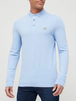 image of Hugo Boss Passerby Long Sleeve Polo Shirt Pastel Blue Size M Men