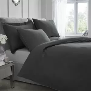 Image of 100% Cotton Percale 200 Thread Count Duvet Cover Set, Charcoal, Single - Appletree