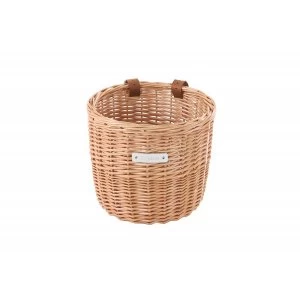 Image of Bobbin Orchard Brown Wicker Round Basket with leather straps - Natural