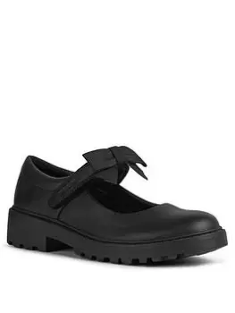 Image of Geox Casey Girls Bow Velcro Strap School Shoe, Black, Size 1 Older