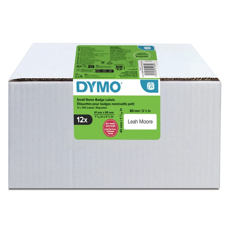 Image of Dymo DYMO Authentic LabelWriter Small Name Badge Labels 41mm x 89mm Self-Adhesive 12 Rolls of 300 Easy-Peel Labels (3,600 Count) for LabelWr