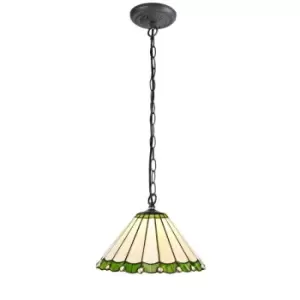 1 Light Downlighter Ceiling Pendant E27 With 30cm Tiffany Shade, Green, Crystal, Aged Antique Brass - Luminosa Lighting