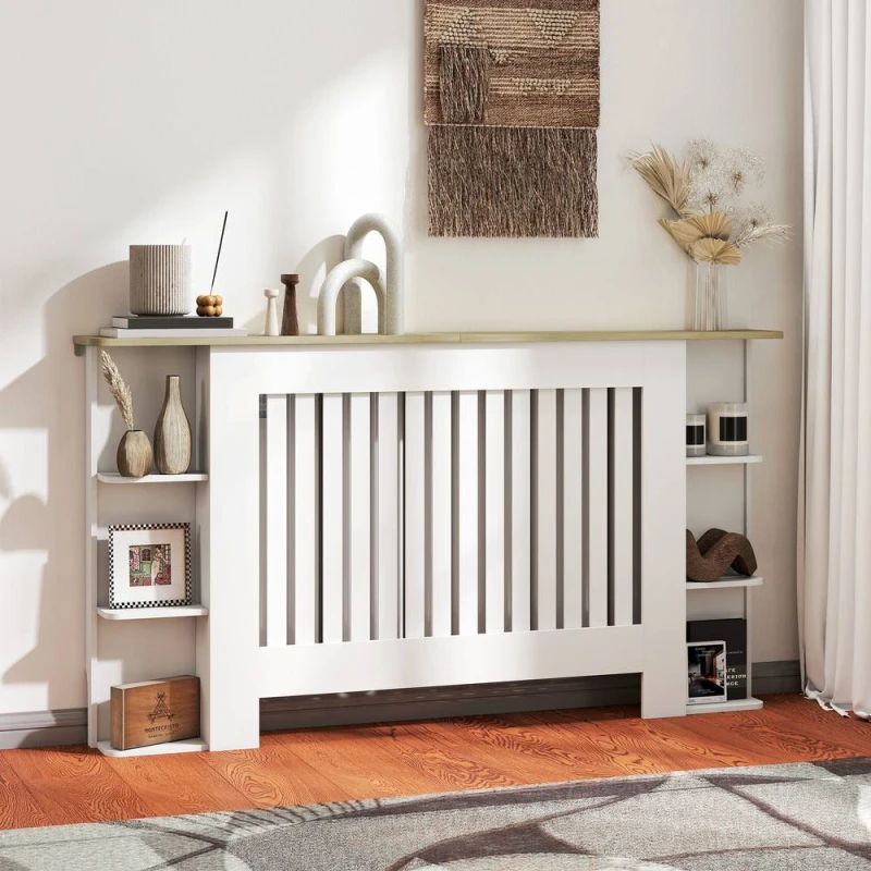 Image of Homcom Vertical Slatted Heater Cover For Living Room, Large, White