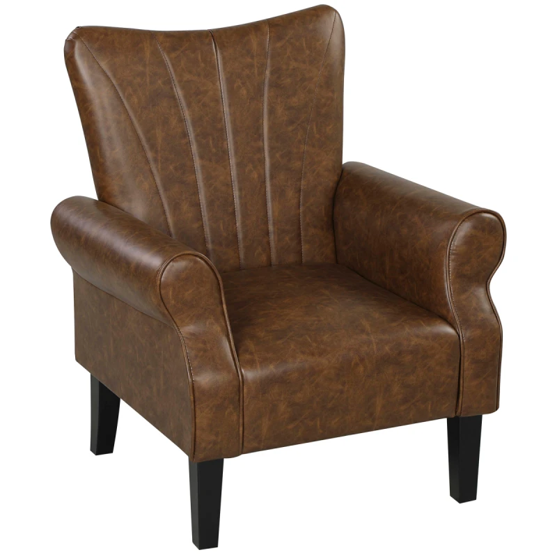 Image of HOMCOM HOMCOM Upholstered Modern Accent Chair, Armchair with Wood Legs, Brown Size: 1 Seater Brown 1 Seater Unisex 5063603051232