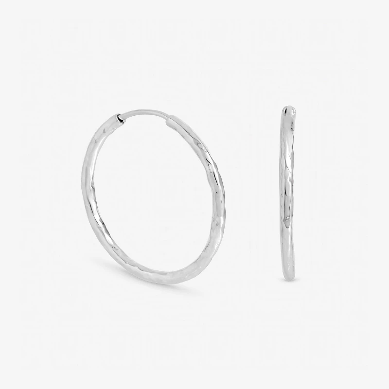 Image of Inicio Sterling Silver Plated Molten Medium Sleeper Hoops Silver female One Size
