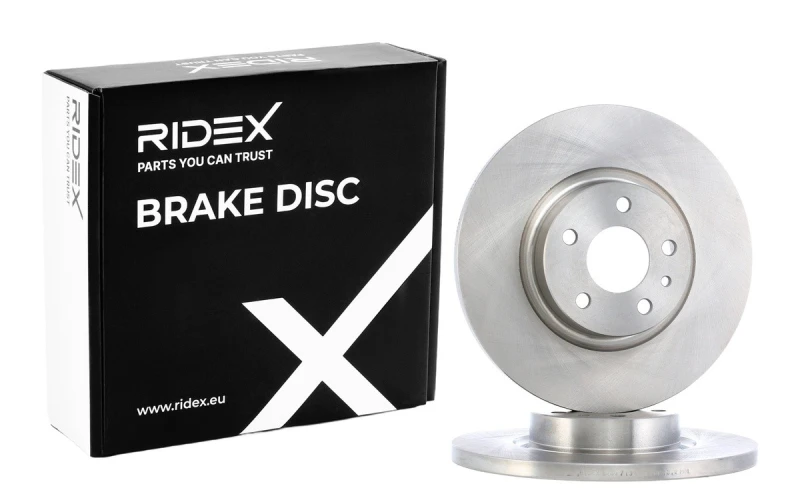 Image of RIDEX 82B0713 Brake disc Front Axle, solid, Cast Iron, Uncoated, Untreated, without bolts/screws Cast Iron Brake Disc (82)