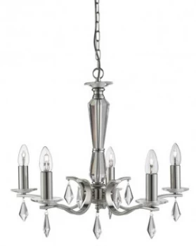 Image of 5 Light Multi Arm Ceiling Pendant Satin Silver with Glass Crystals, E14