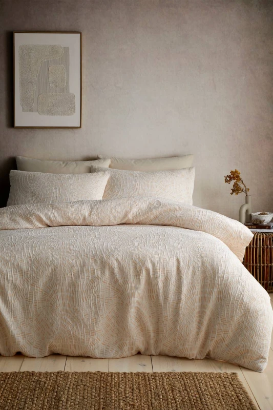 Image of Appletree 'Fossil Jacquard' Textured Duvet Cover Set in Natural Size: Single Natural Unisex Single