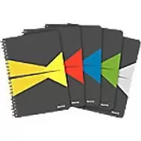 image of LEITZ Office Wirebound Notebook A5 Ruled PP (Polypropylene) Assorted Perforated Pack of 5