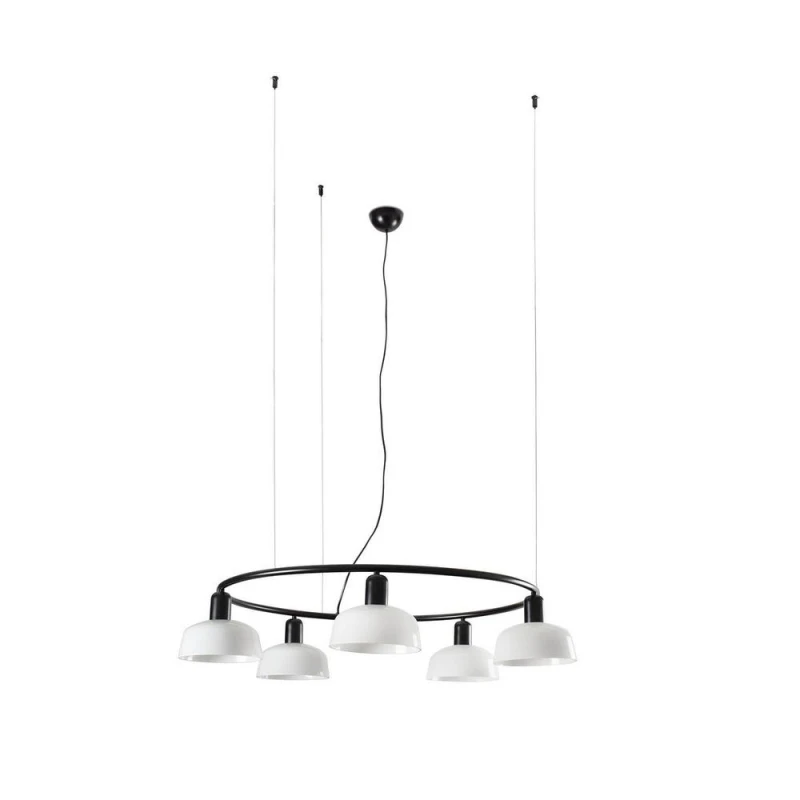 Image of Tatawin Small 5 Light Cylindrical Pendant Ceiling Light Satin Black, Opal