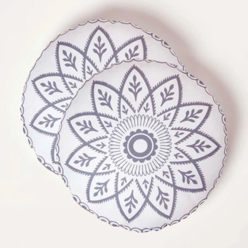 Image of Homescapes Henna Round Grey Outdoor Cushion 40 cm, Set of 2 Grey
