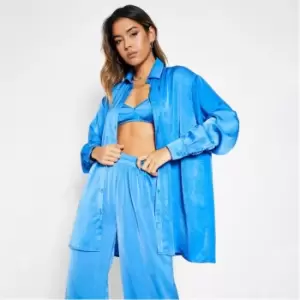 Image of I Saw It First Longline Satin Shirt - Blue