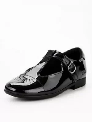 Image of Clarks Clarks Girls Scala Spirit T-bar School Shoes, Black Patent, Size 1 Older