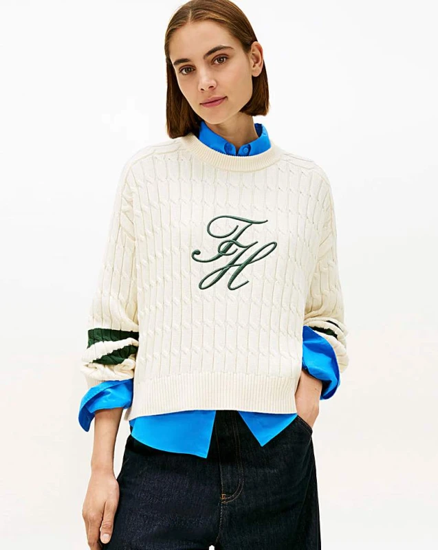 Image of Tommy Hilfiger Textured Graphic Sweater Cream - Tommy Hilfiger - Size: L Cream Female L ZD05001