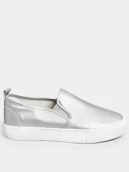 Image of Yours Wide Fit Twin Gusset Trainer Silver, Size 5E, Women