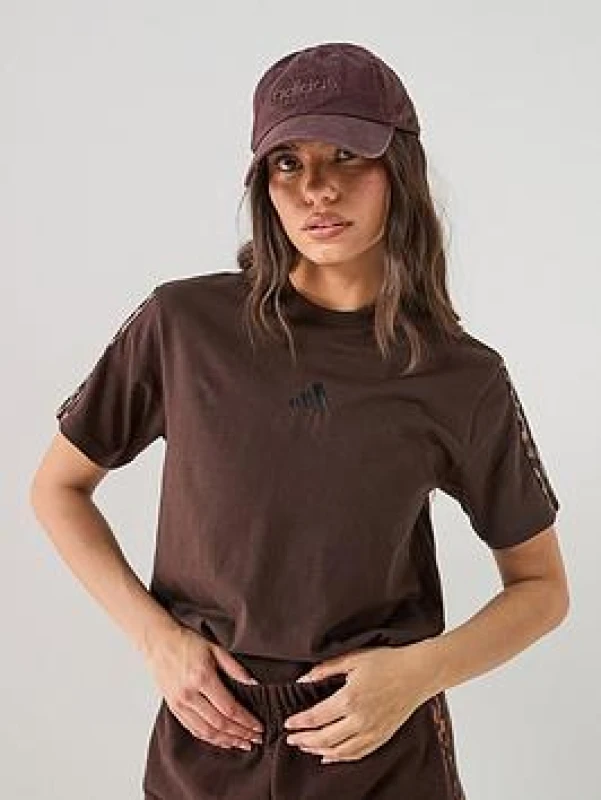 Image of Adidas SPORTSWEAR Leopard Print Stripes Short Sleeve T-Shirt Leopard Print Cotton XS