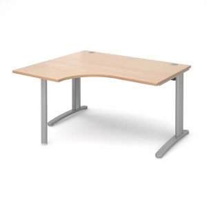 image of TR10 Left Hand Ergonomic Desk 1400mm - Silver Frame Beech Top