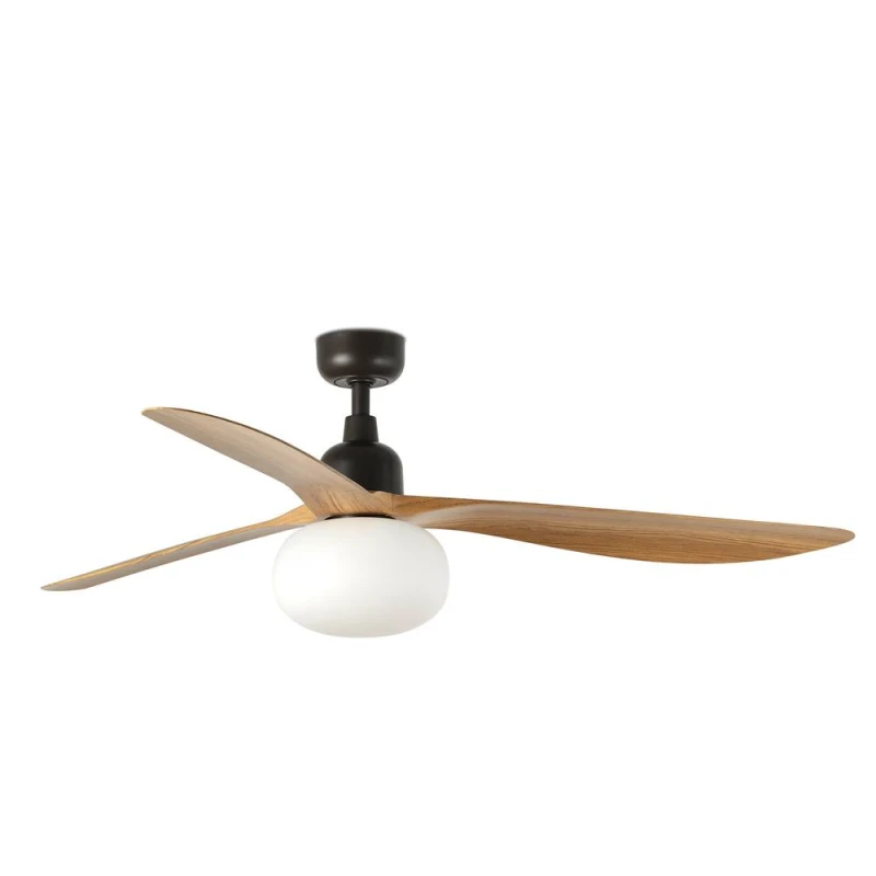 Image of Netlighting Outwood Large 3 Blade Ceiling Fan Brown Oak Wood Light 1x E27 IP44 Brown Unisex