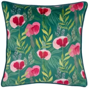 image of House of Bloom Poppy Cushion Teal, Teal / 43 x 43cm / Polyester Filled