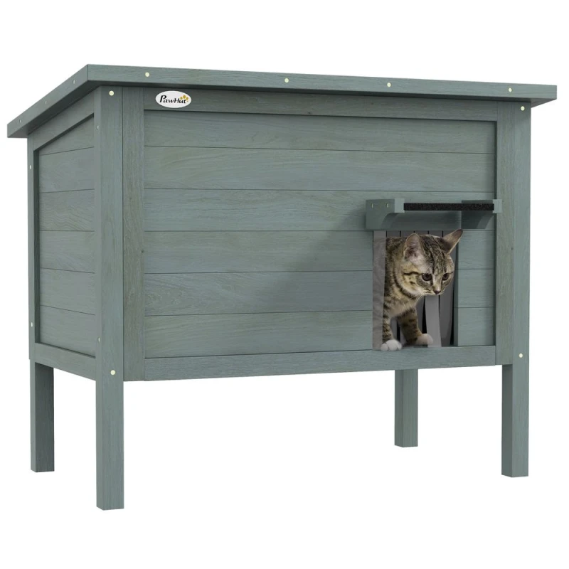 Image of PawHut Cat House Outdoor Feral Cat House Insulated with Removable Floor - Charcoal Grey Grey