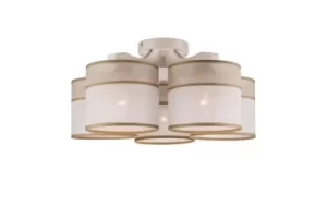 image of Andrea Multi Arm Semi Flush Ceiling Light, Fabric Shades, White Beech, 5x E27