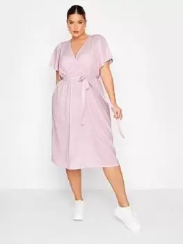 Image of Yours Ditsy Floral Print Flutter Sleeve Dress - Pink, Size 16, Women