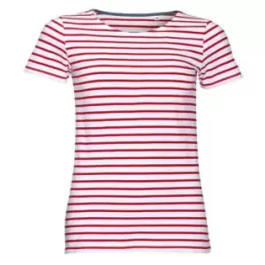 Image of SOLS Womens/Ladies Miles Striped Short Sleeve T-Shirt (M) (White/Red)