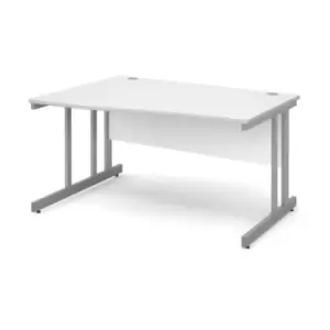 image of Office Desk Left Hand Wave Desk 1400mm White Top With Silver Frame Momento