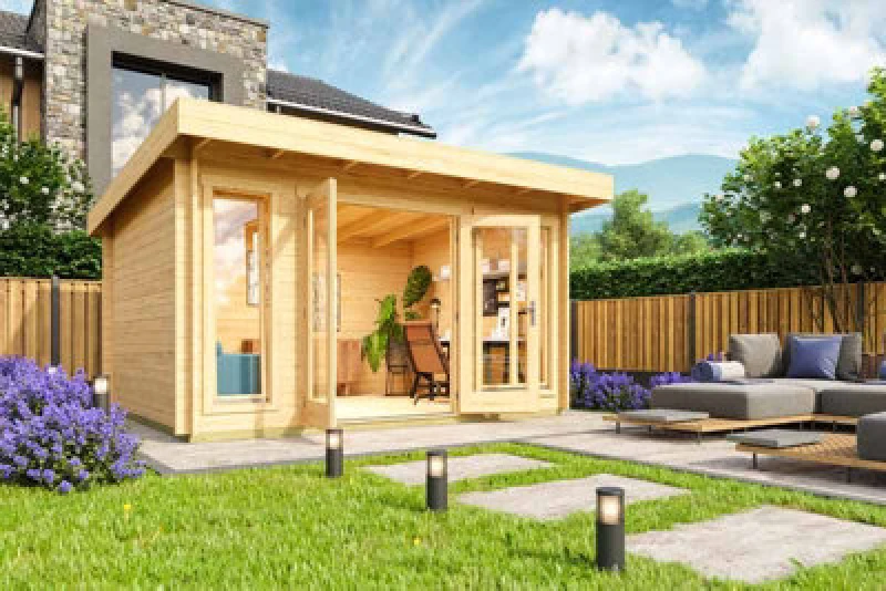Image of Lasita Maja Dorset 2-Log Cabin, Wooden Garden Room, Timber Summerhouse, Home Office - L430 X W370 X H239.4 Cm