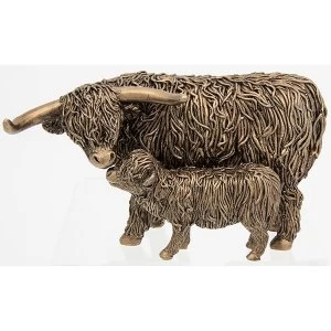 image of Bronze Highland Coo & Calf Small Ornament