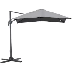 image of Square Cantilever Roma Parasol 360° Rotation w/ Hand Crank, Grey - Outsunny