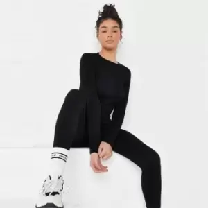 image of Missguided Neck Seamless Ls Full Length Top - Black