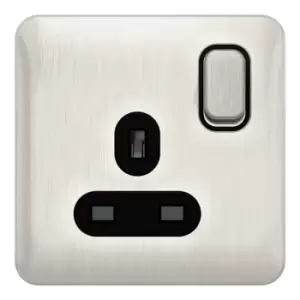 Image of Schneider Electric Lisse Screwless Deco - Switched Single Power Socket, 13A, Single Pole, GGBL3010BSS, Stainless Steel with Black Insert